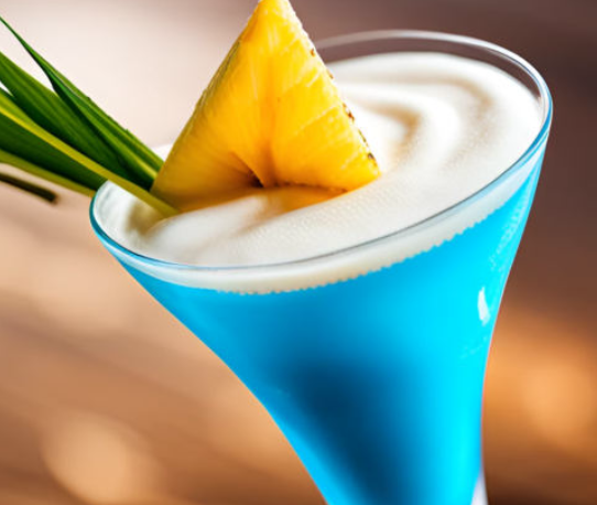 Ein blauer und cremiger Cocktail - alkoholfrei - exotisch im Geschmak mit Anannass Saft, Orangensaft und Kokos Sirup abgerundet