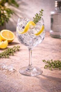 Longdrink mit Gin und Tonic Water, Bitterlich Süss im Geschmak