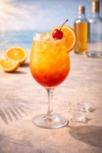 Ein fruchtig vielfältiger Cocktail mit klassischem Wodka, Pfirsichlikör, Cranberry- und Orangensaft